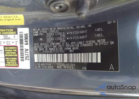 2014 Toyota Sienna L V6 7 Passenger z USA, uszkodzony, nr VIN 5TDZK3DC7ES521633